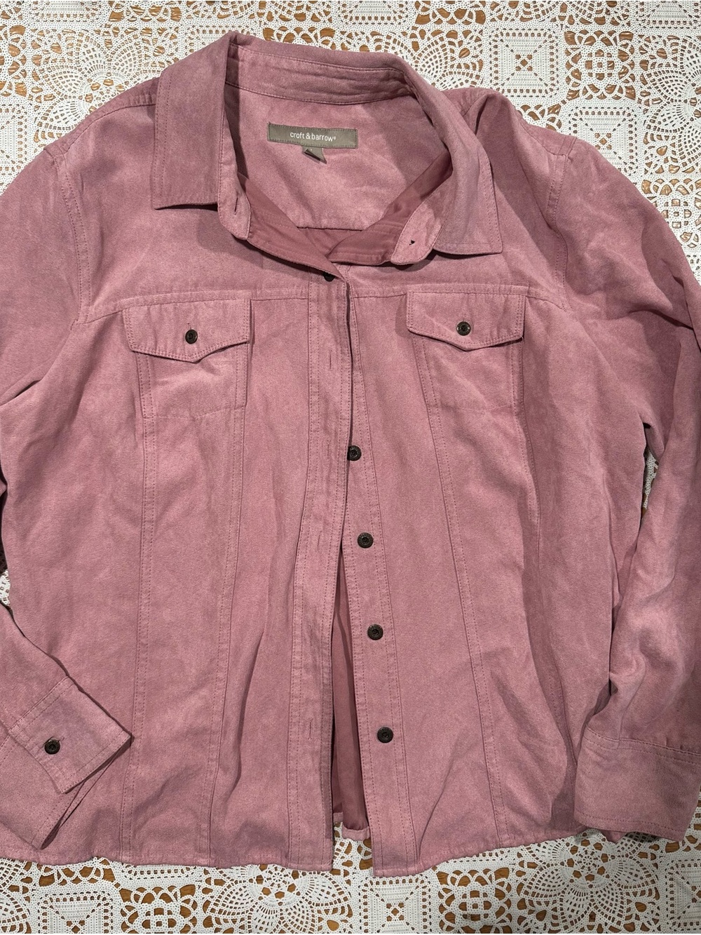 Croft & Barrow Pink Faux Suede Button Front Jacket Large